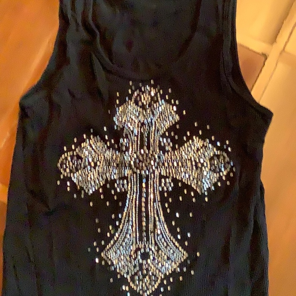 Black athletic tee shirt with rhinestone cross men